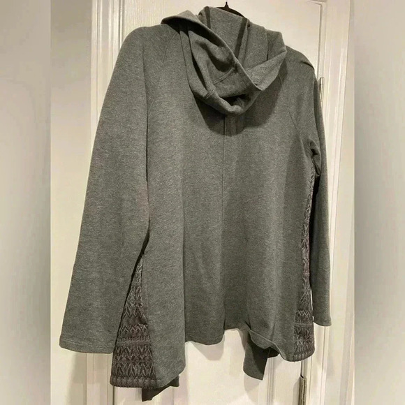 L.L. Bean Gray Flowy Open Hooded Cardigan Argyle Side Panels Pockets Size Small - Picture 4 of 9